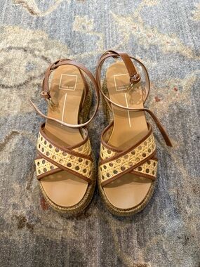 Dolce Vita Brown Caned Woven Espadrille Wedge Sandals